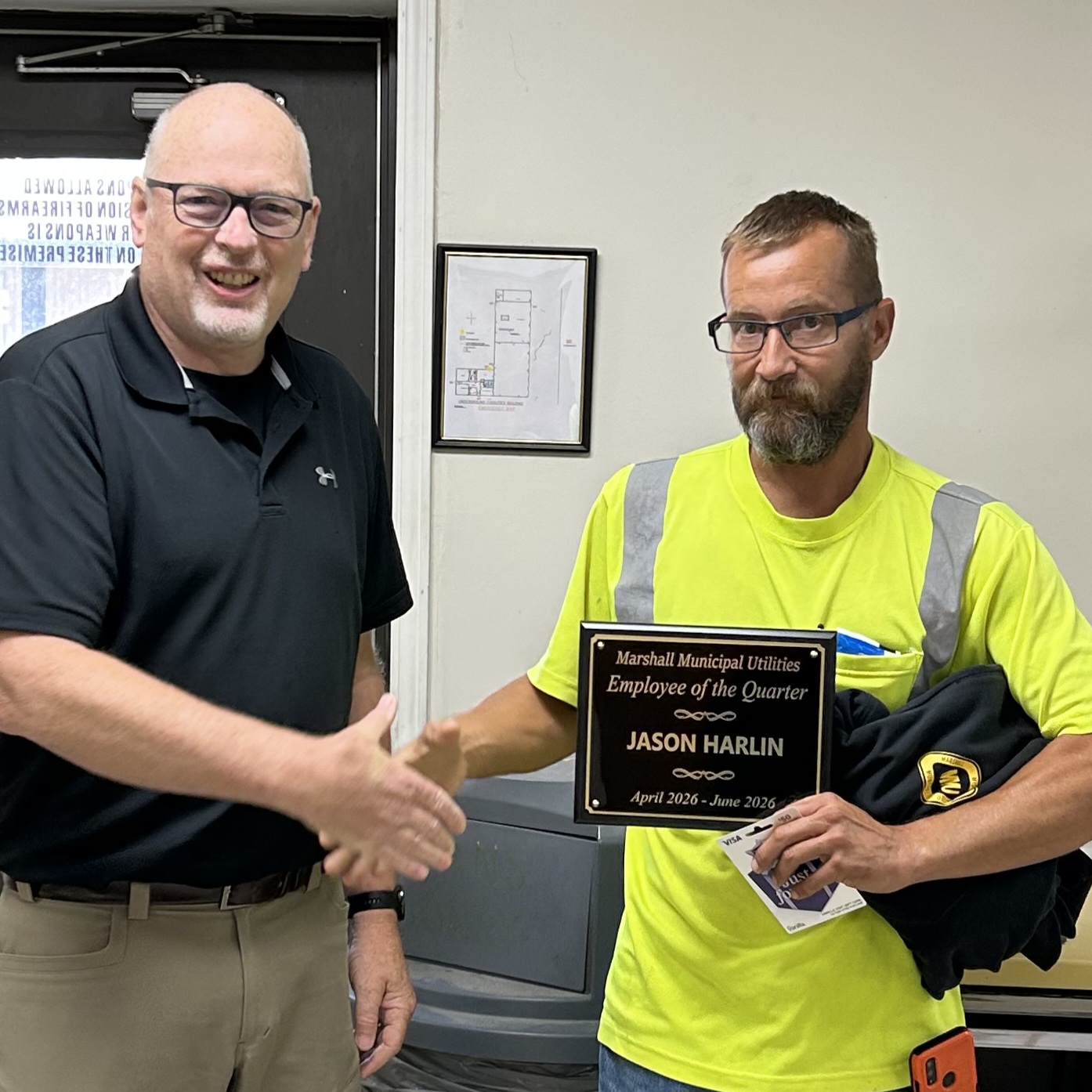 Employee of the Quarter Jason Harlin with Jeff Bergstrom